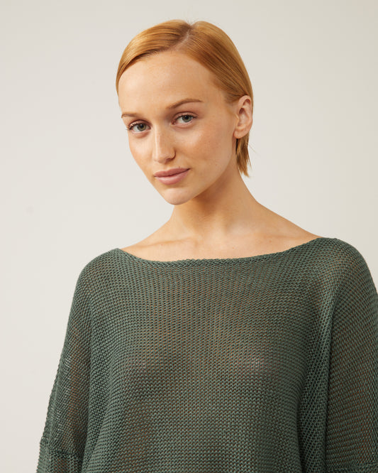 chandail en lin à col bateau et épaules tombantes MARINE