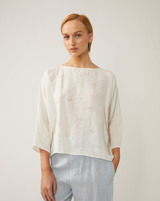 top TAMARA en lin avec détails ajourés