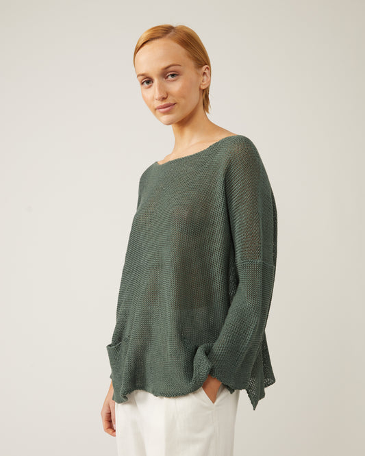 chandail en lin à col bateau et épaules tombantes MARINE