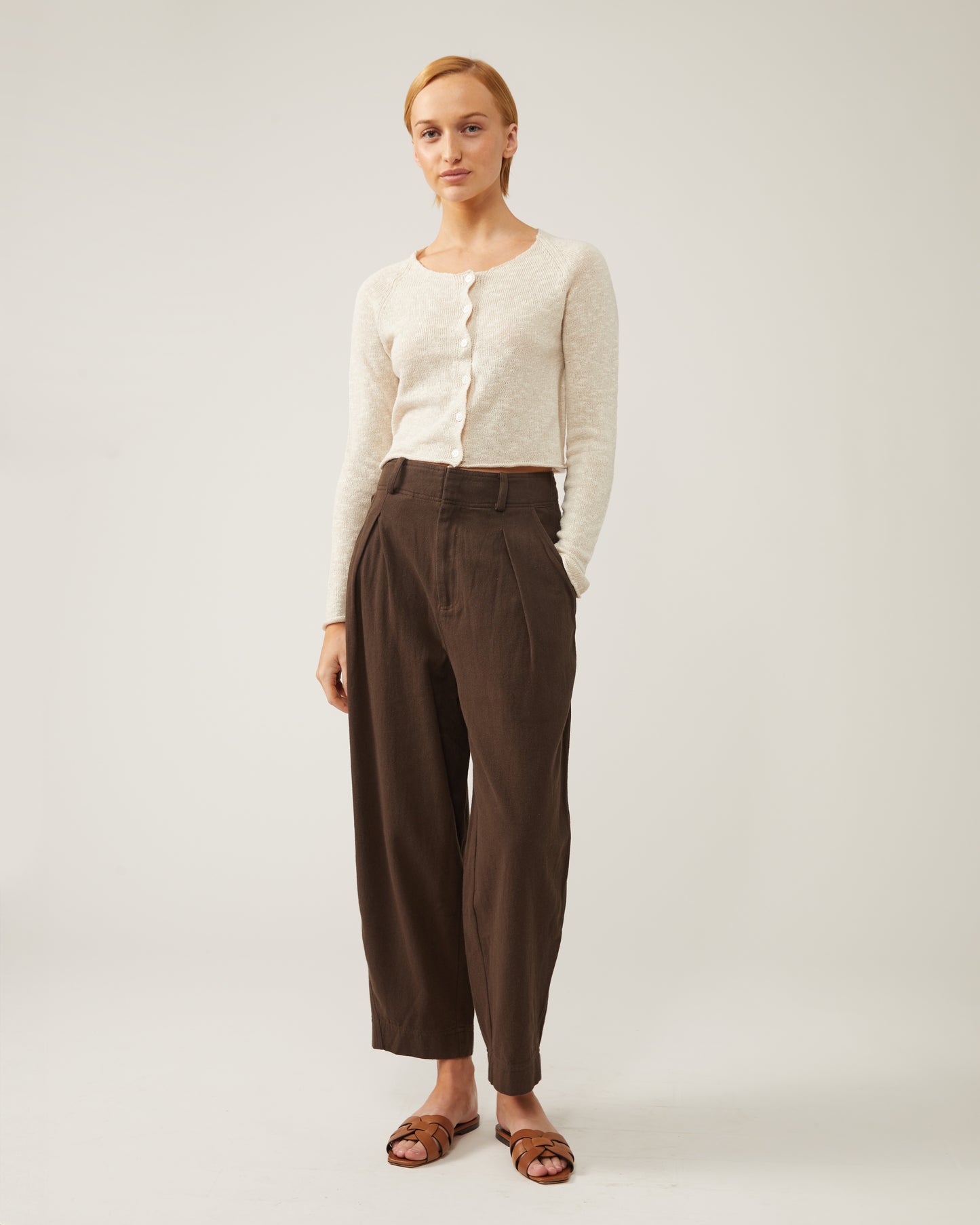 cardigan court en mélange de lin et soie MARTINA