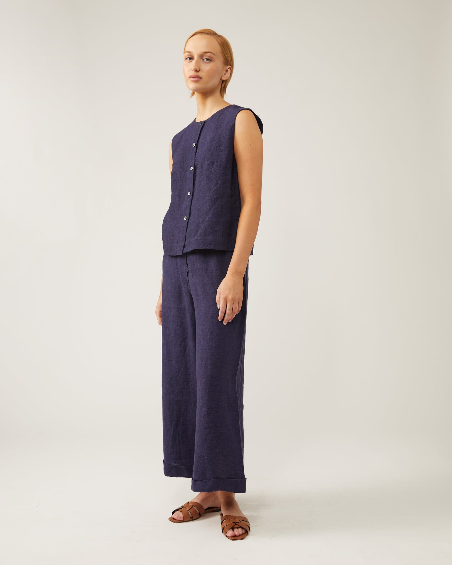 pantalon large et court en lin lavé LEA