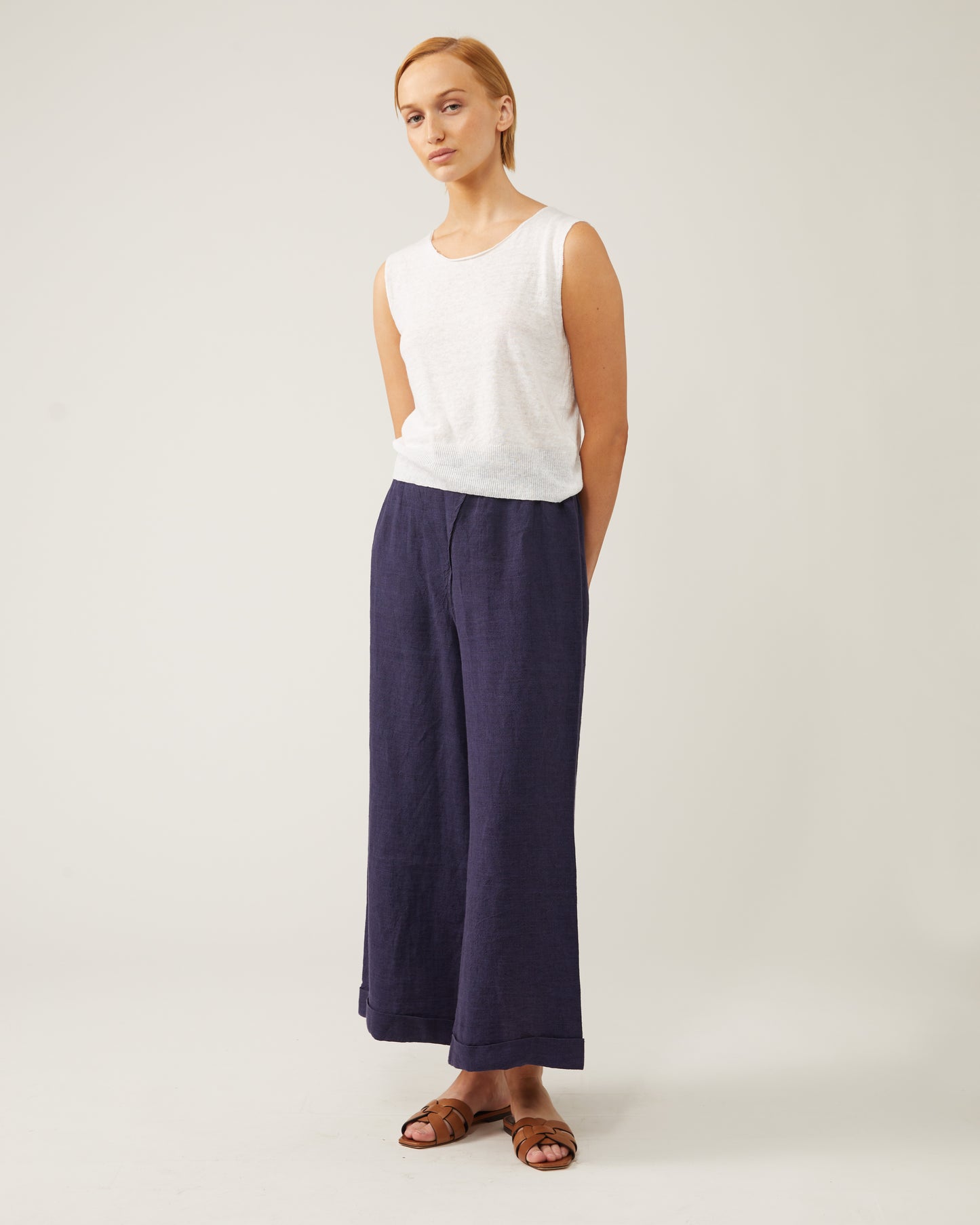 pantalon large et court en lin lavé LEA