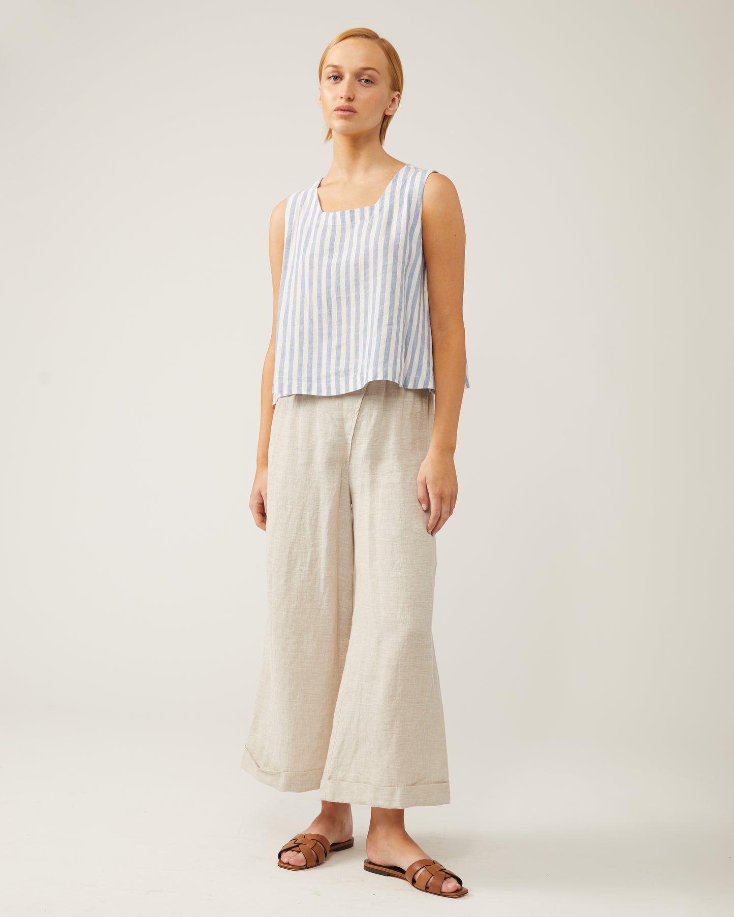 pantalon large et court en lin lavé LEA