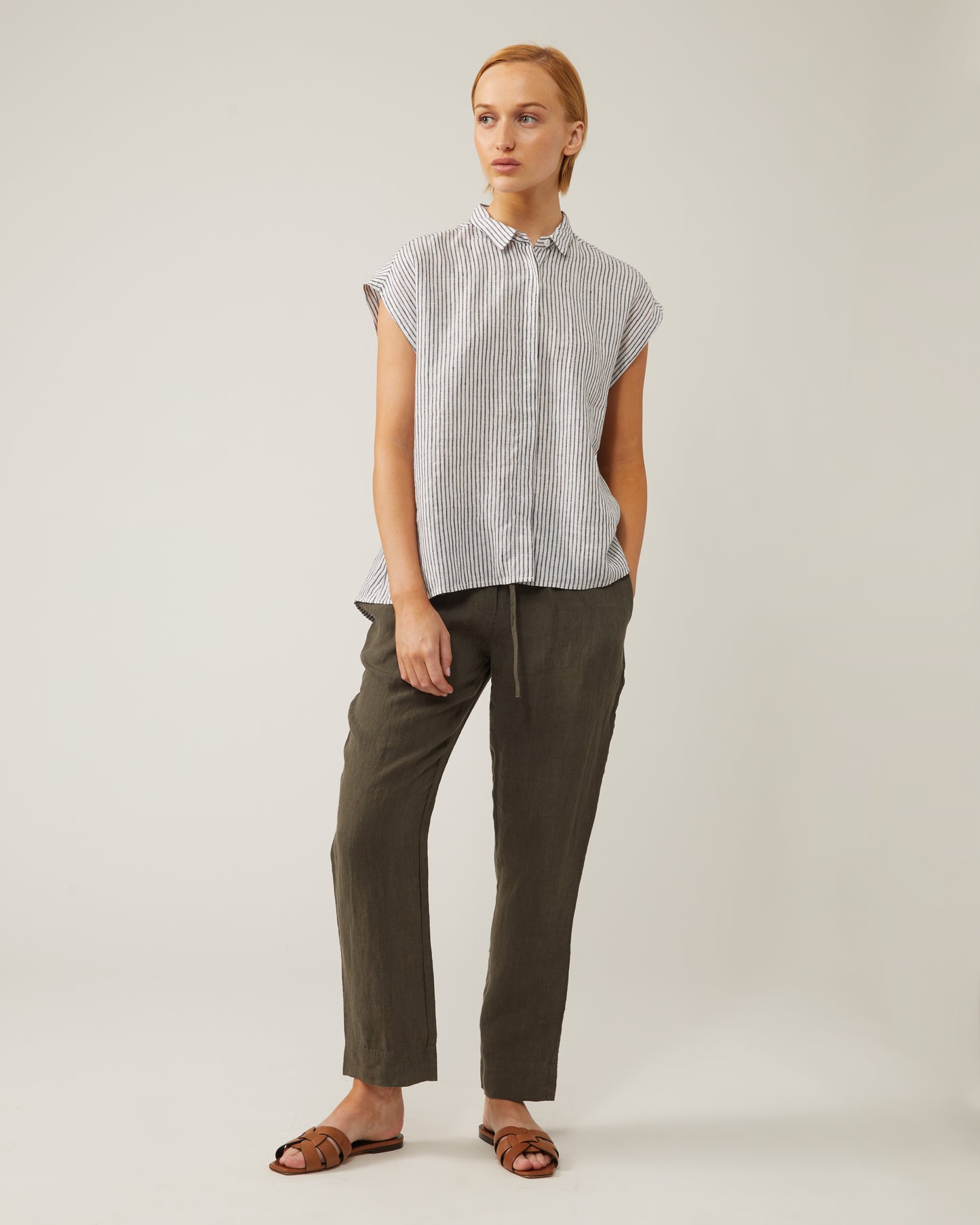 pantalon à cordon en lin lavé ALLEN