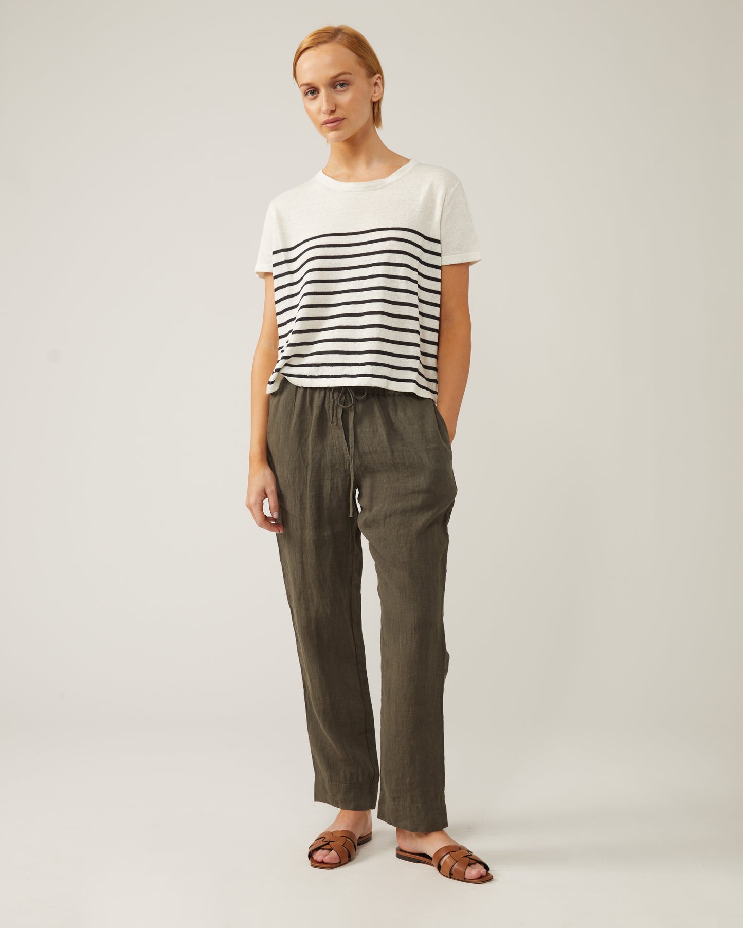 pantalon à cordon en lin lavé ALLEN
