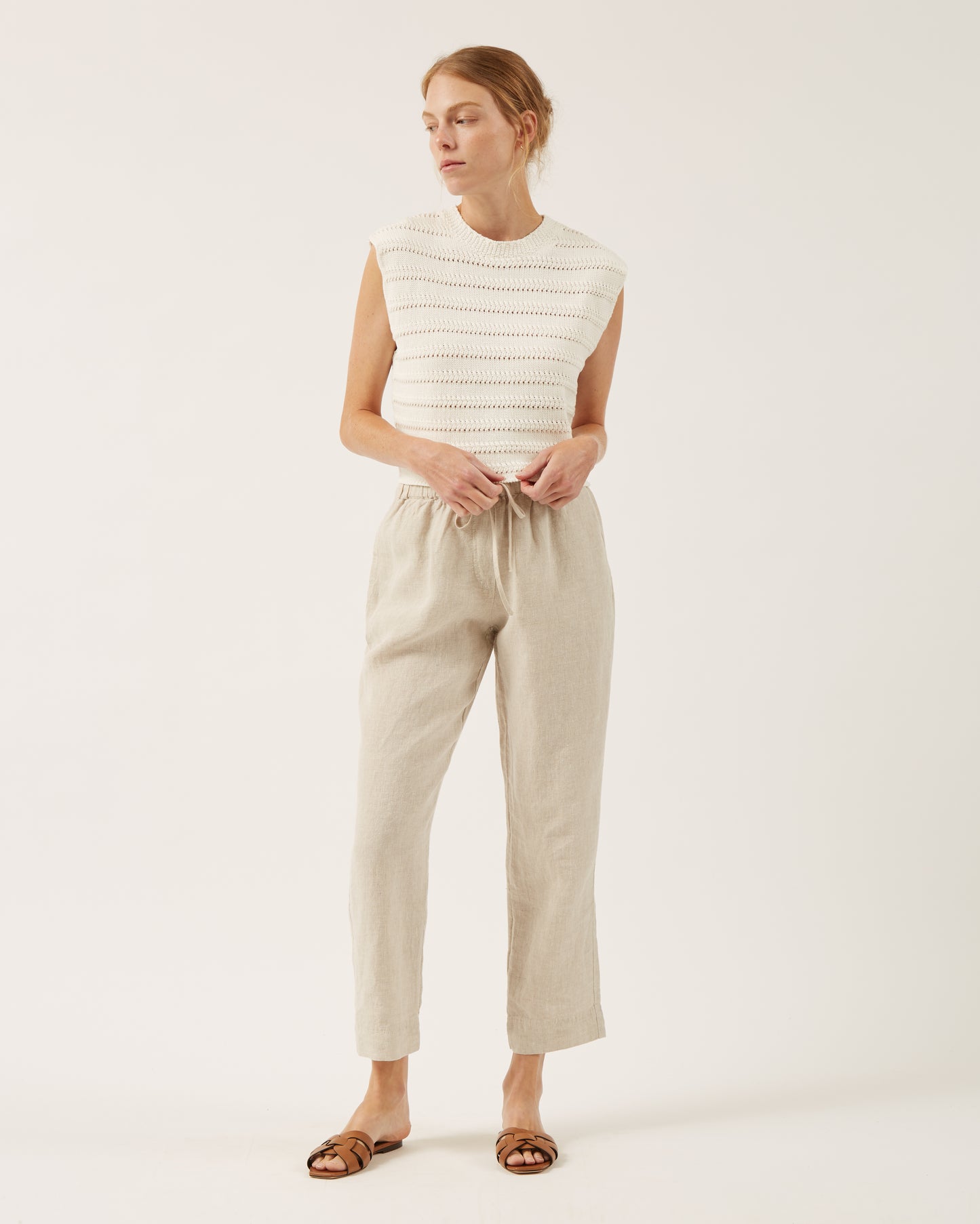 pantalon à cordon en lin lavé ALLEN