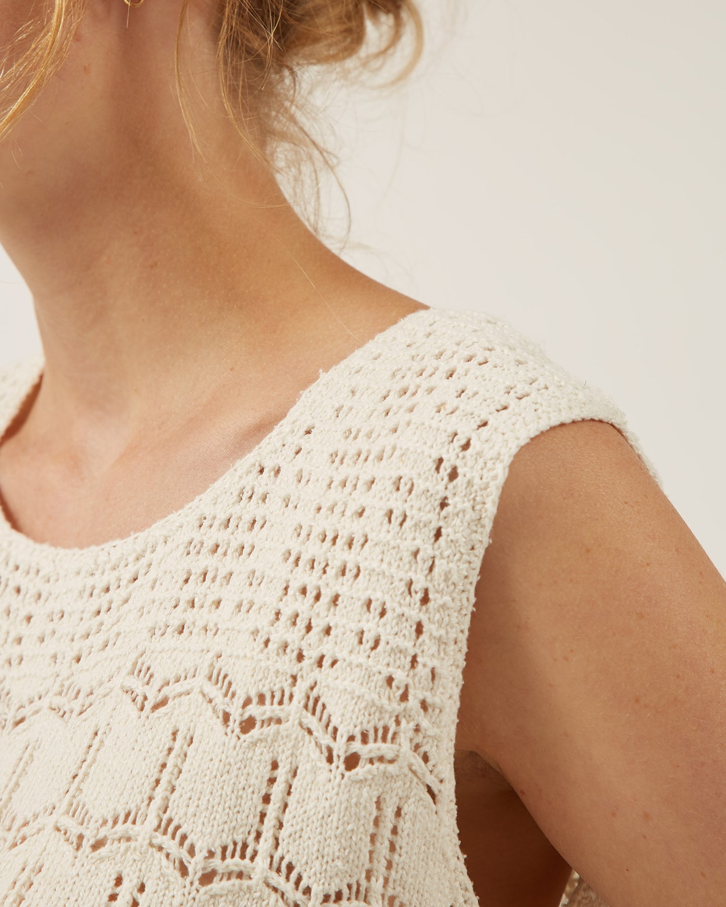 chandail sans manches en maille dentelle de coton et soie JANNE