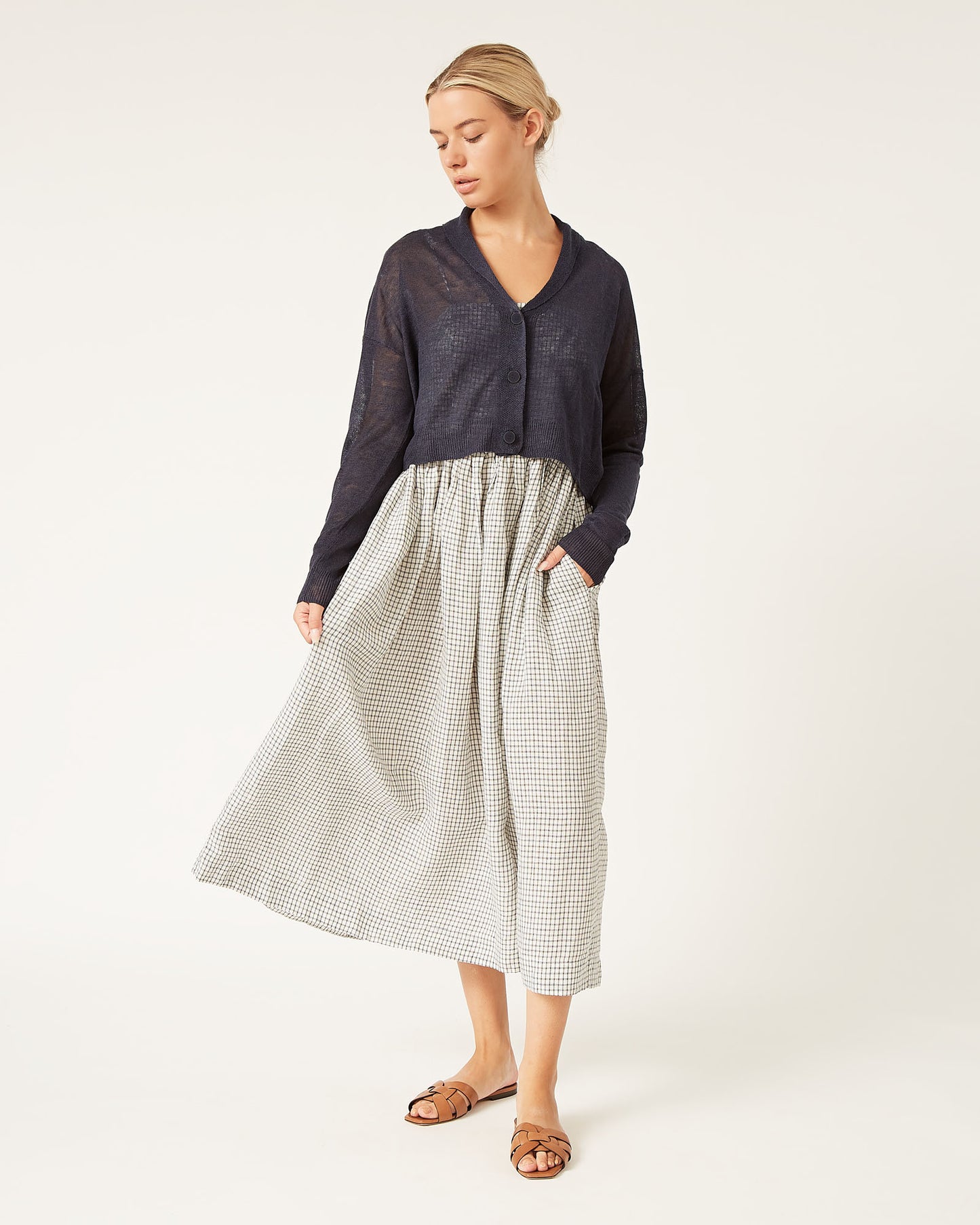 robe en lin à mini carreaux GWEN