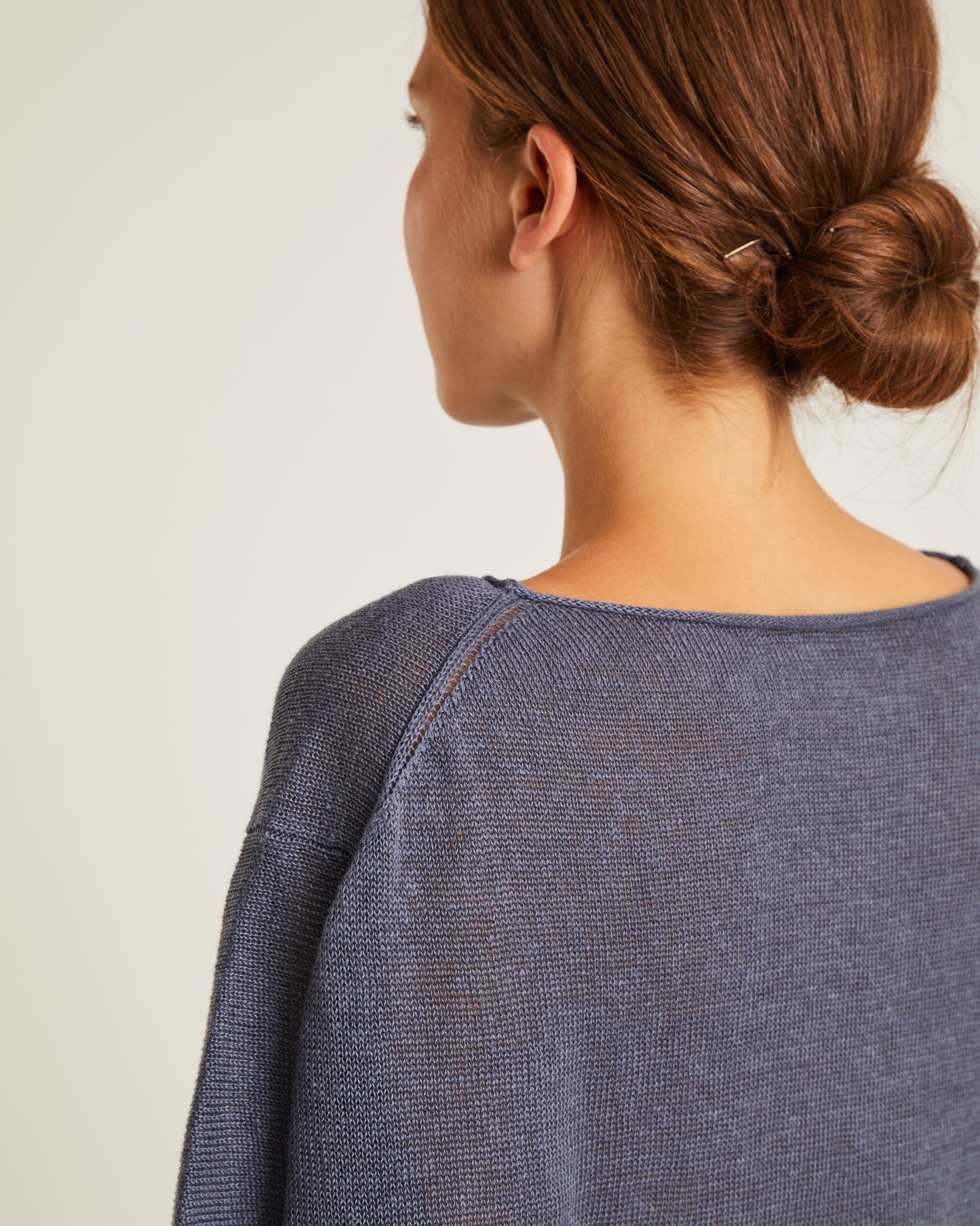 top en tricot de lin à col bateau et coupe carrée KIMMY