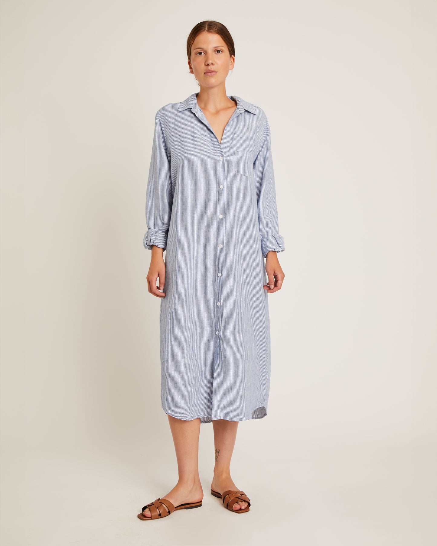 maxi robe-chemise en lin NICOLE à fines rayures