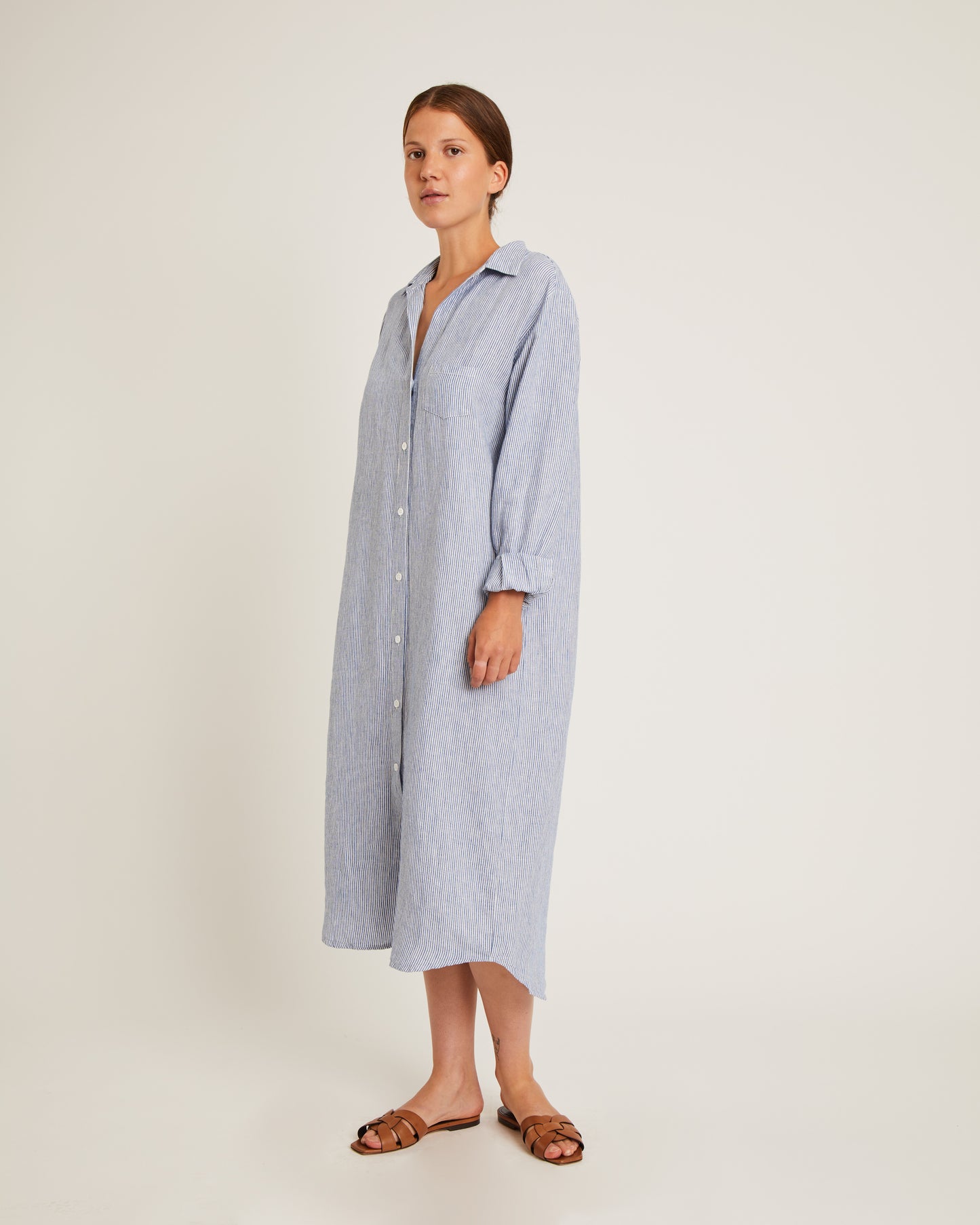 maxi robe-chemise en lin NICOLE à fines rayures