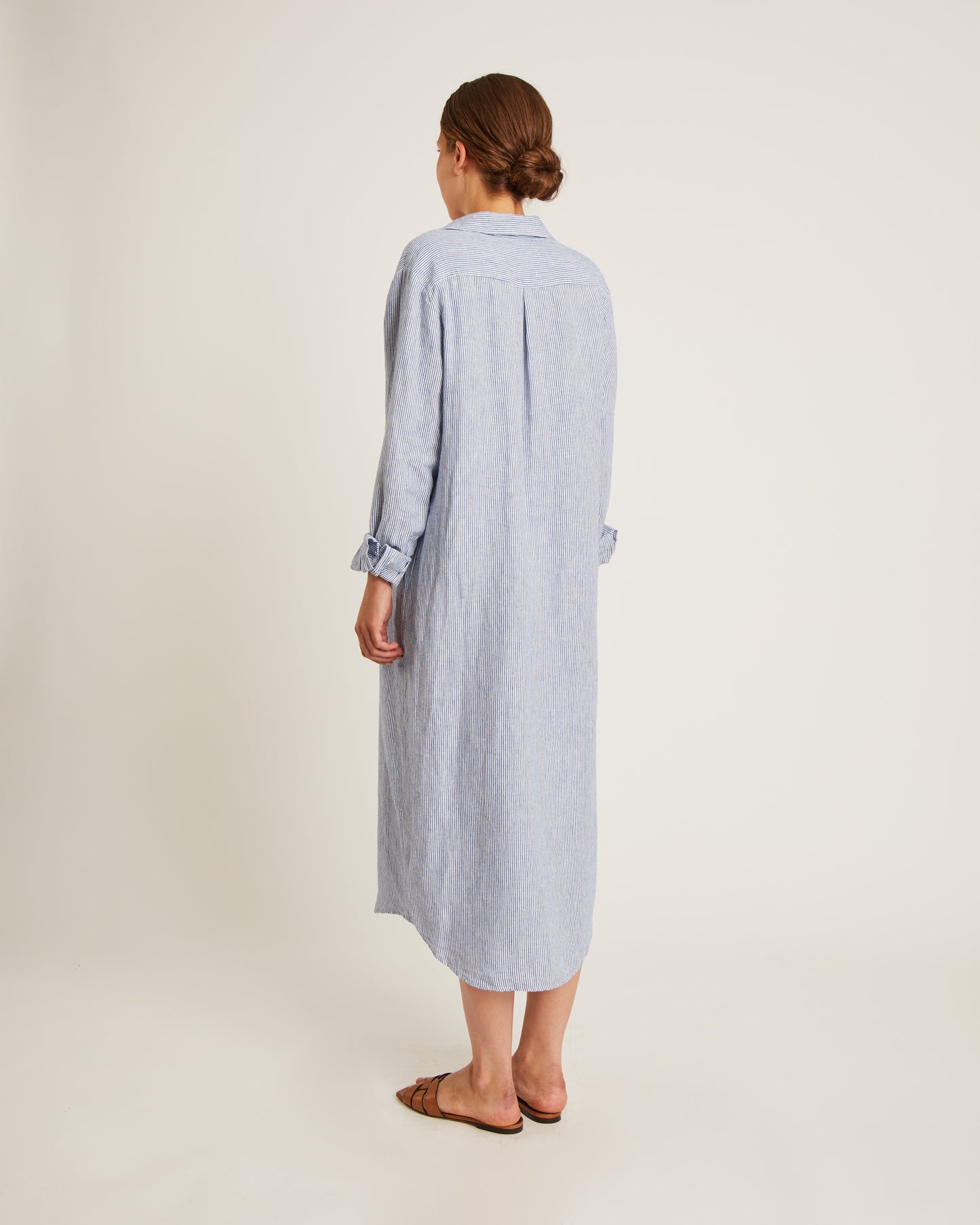 maxi robe-chemise en lin NICOLE à fines rayures