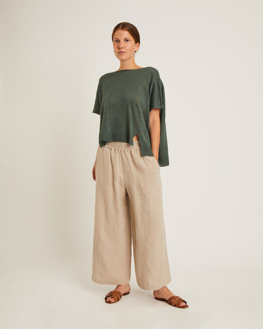 top en tricot de lin à col bateau et coupe carrée KIMMY