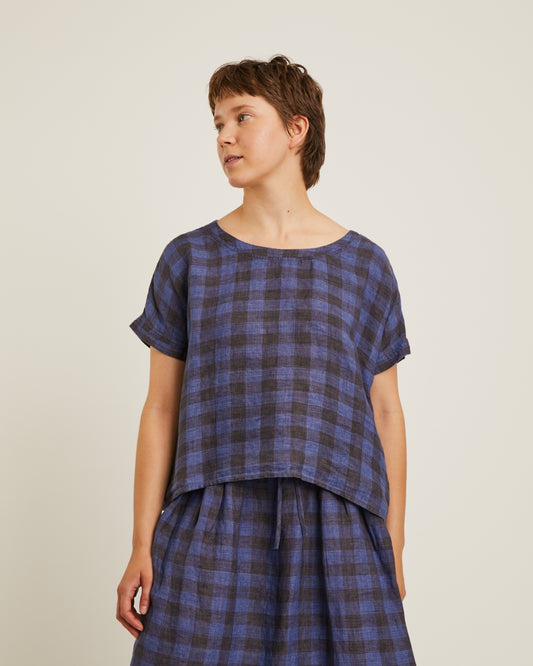 top en lin JOANNA à grands carreaux