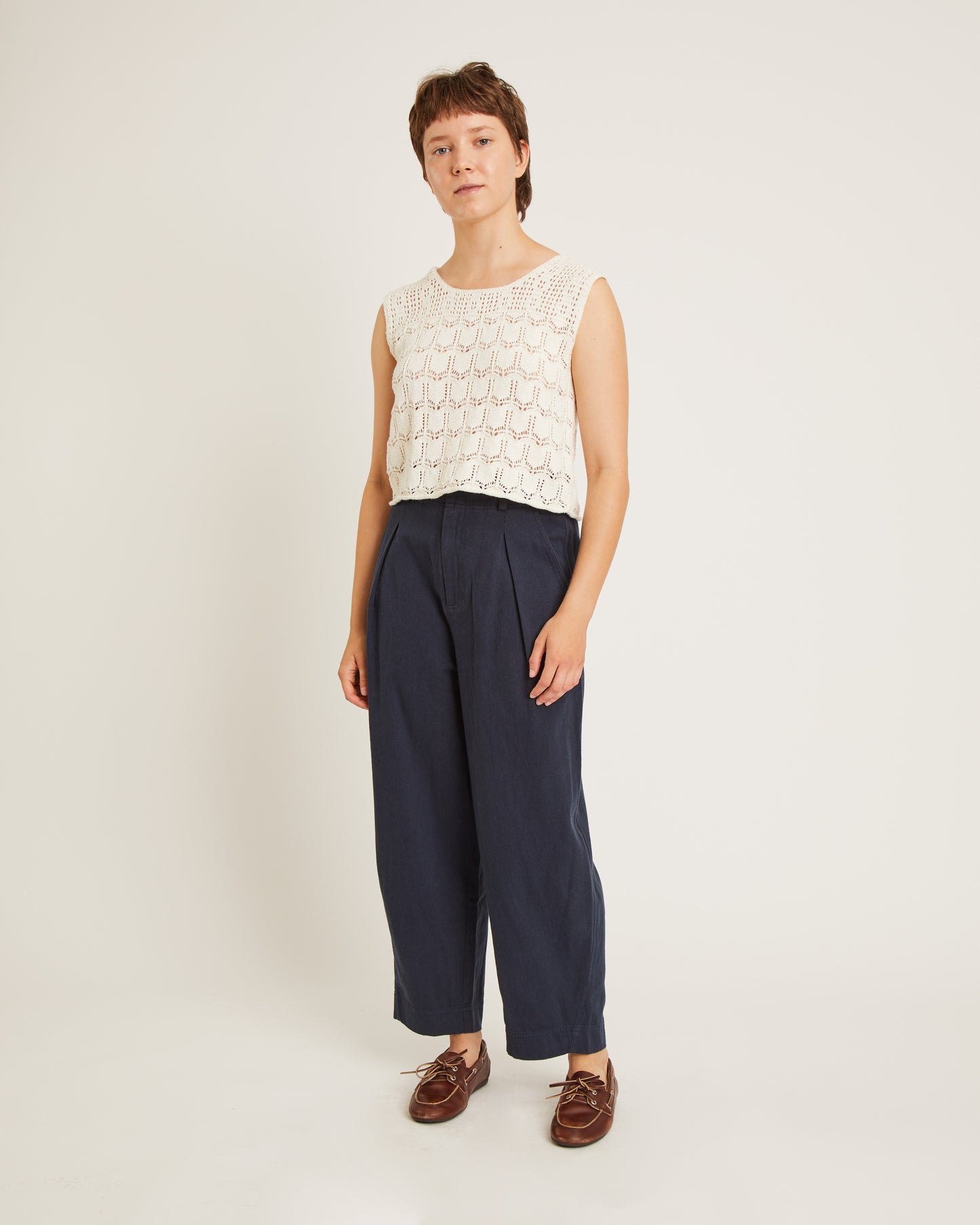 chandail sans manches en maille dentelle de coton et soie JANNE