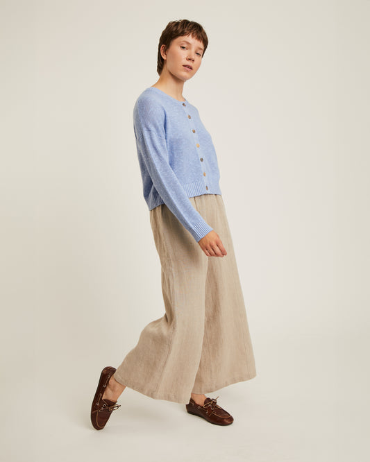 pantalon en lin large et court à taille élastiquée DOMI