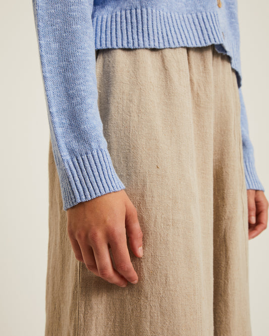 pantalon en lin large et court à taille élastiquée DOMI